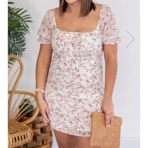 Pink Lily Floral Drop Waist mini dress